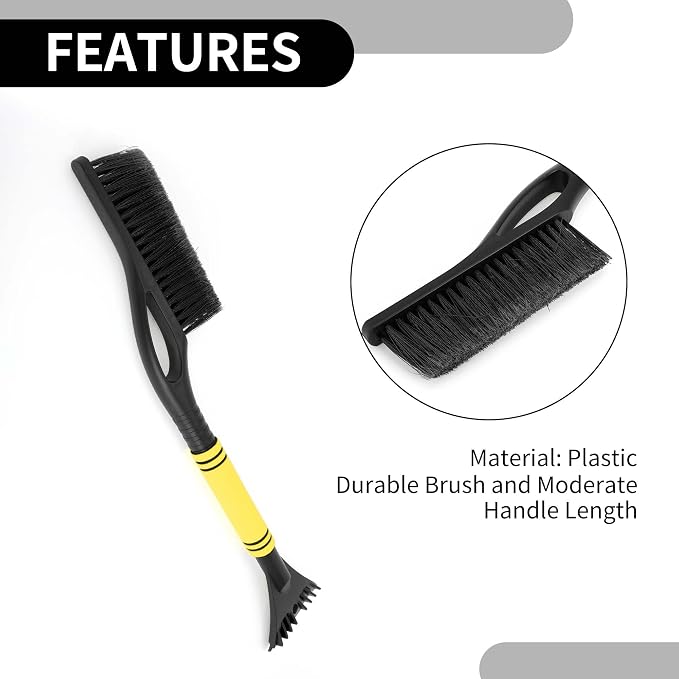 1pc 60x11cm Universal Car Ice Scraper Brush with Broom - SUV Snow Frost Remover for Car Truck RV Windscreen Side Window Anti Crash - Plastic Yellow Snow Shoveling Defrost Clearing
