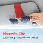 Sunglass Holder for Car Visor Sunglasses Clip Magnetic Leather Glasses Eyeglass Holder Truck Car Interior Accessories Universal for Woman Man -Red