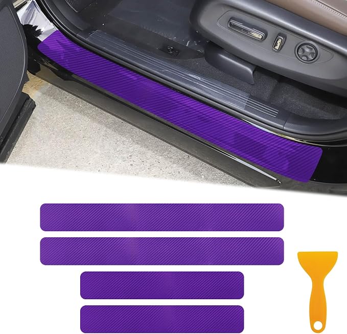 4PCS Car Door Sill Protector 3D Carbon Fiber for Truck SUV Purple
