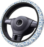 Blue Floral Steering Wheel Cover for Women & Men – Universal 15 Inch Car Accessories, Non-Slip & Stylish Design, Fits Most Cars, SUVs, and Auto