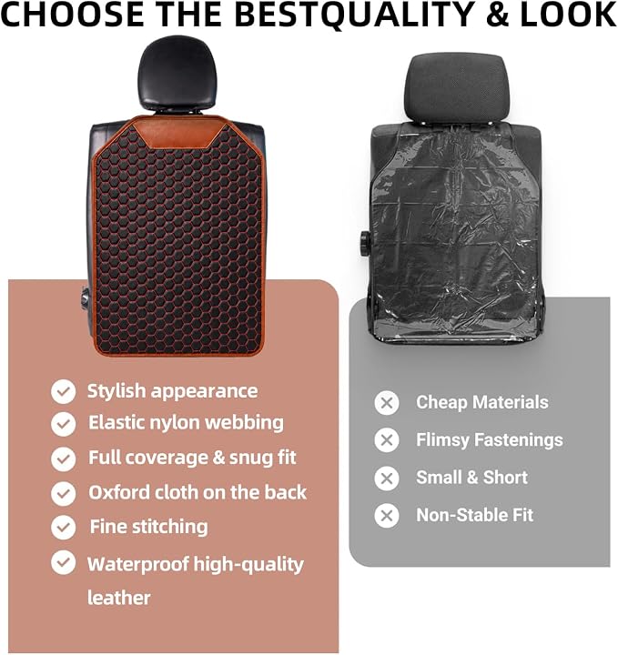 Car Back Seat Protector for Kids' Feet, Waterproof Kick Mat Seat Back Cover, Durable 600D Oxford & Faux Leather Car Seat Back Protector, Easy Clean Universal Fit for Cars SUVs Vans, Red, 1 Pack