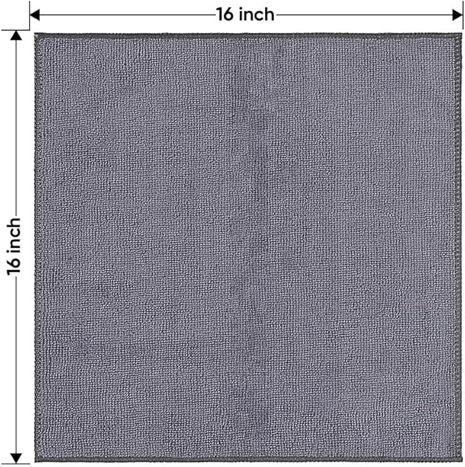 Microfiber Cleaning Cloths 12 Pack, Premium 16 x 16 inch Microfiber Towel for Cars, Ultra Absorbent Car Washing Cloth, Lint Free Streak Free Wash Cloths for Car, Kitchen, and Window, Grey