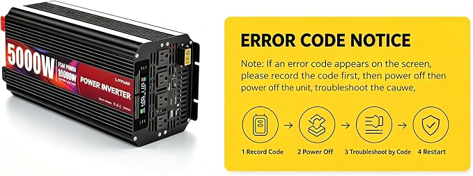 5000 Watt Power Inverter 12V to 110V 120V with 4 AC Outlets, LCD Display, Wireless Remote Control for Vehicle, Solar System, Heavy Duty, RV, Truck, Off Grid, Camping