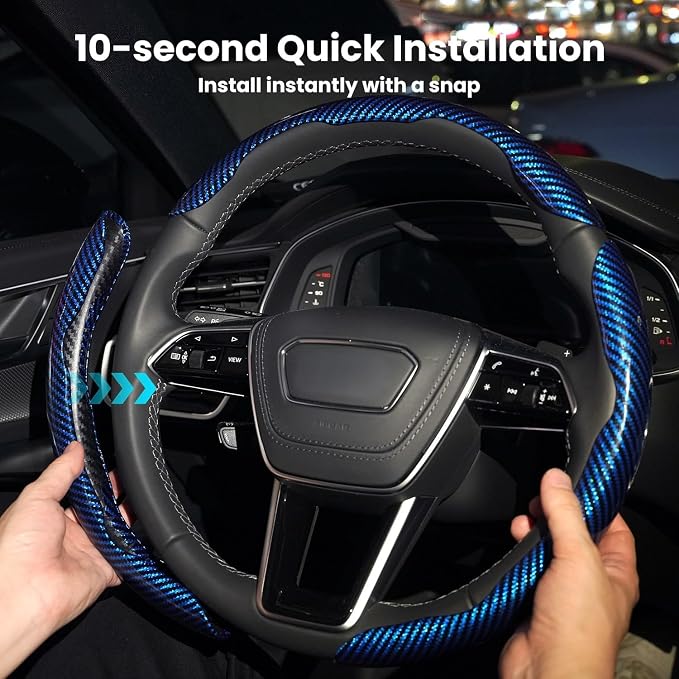 Hiseanllo Carbon Fiber Steering Wheel Cover 3PCS Set – Anti-Slip, Scratch-Resistant, Universal Fit for 14–16 Inch Wheels – Interior Car Accessories for Cars, SUVs, Trucks (Black)