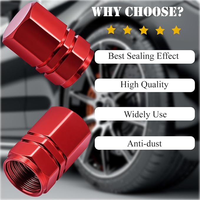 4PCS Tire Valve Stem Caps, with Rubber O-Ring, Corrosion Resistant Leak-Proof, Aluminum Alloy Universal Wheel Valve Covers for Cars, SUV, Trucks, Bikes, Motorcycles, Bicycles(Red)