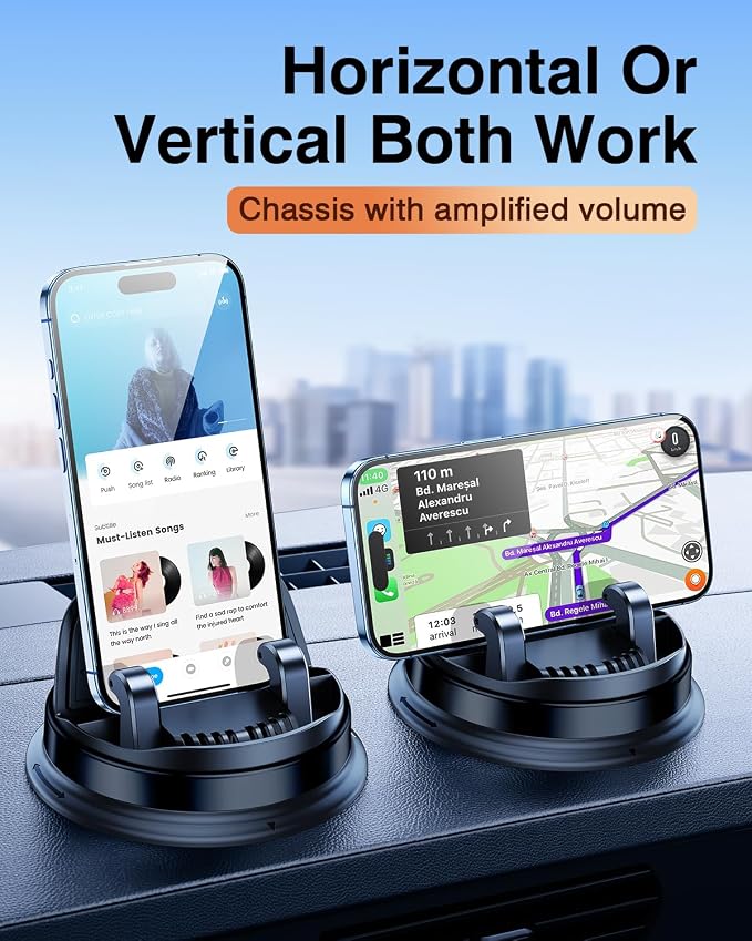 Dash Cell Phone Car Mount, Multifunctional Car Dashboard Mobile Phone Holder, 360 Rotatable Universal Dash Mounted Car Phone Stand Hands Free, Compatible with iPhone, Samsung, Google, Android