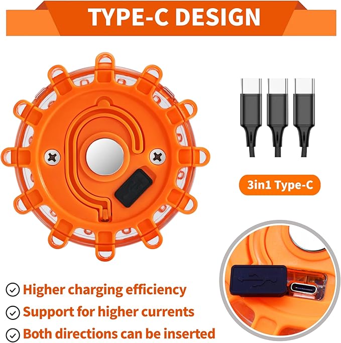 LED Road Flares 3 Pack Roadside Emergency Car Kit Road Safety Flare Light USB Rechargeable Safety Beacon Warning Light 9 Flash Modes