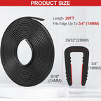 Rubber Edge Trim U Channel, 3/4" Self Adhesive Sheet Metal Edge Guard Protector, EPDM Seal Strip for Car Doors, Steel Plates, Glass, Hatches, Table Corners, Fit 3/4"(19mm), 20Ft, Black