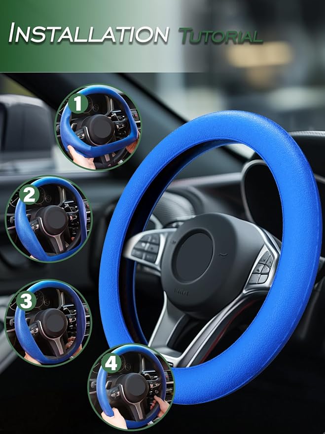 Car Steering Wheel Cover, Non-Slip Silicone Material, Multiple Color Choices, Universal Auto Parts Steering Wheel Cover, Suitable for Most Cars (Blue)
