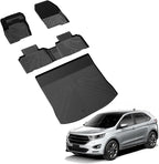 Floor Mats and Cargo Liner for Ford Edge 2015-2024 All Weather Protector TPE Car Liners Custom Fit Vehicle Accessories, 1st & 2nd & Trunk Mat Combo Set, 4pcs Black