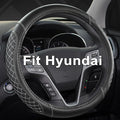 Customized Auto Car Steering Wheel Cover for Hyundai,Tucson,Sonata,Elantra,Santa Fe,Genesis,Sonata Hybrid,Azera,Venue,Kona, 14.5-15 inches(Diamond Quilted-Black+Gray-Standard Size)