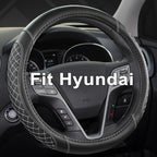 Customized Auto Car Steering Wheel Cover for Hyundai,Tucson,Sonata,Elantra,Santa Fe,Genesis,Sonata Hybrid,Azera,Venue,Kona, 14.5-15 inches(Diamond Quilted-Black+Gray-Standard Size)