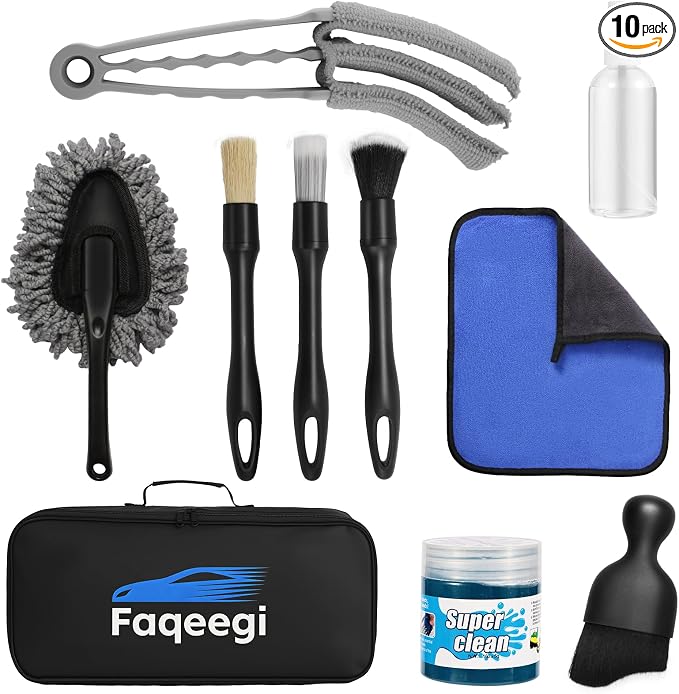 10-Piece Car Interior Cleaning Kit Boar Hair Brush Vent Gel Detailing Set | 3 Boar Hair Brushes,3-in-1 Vent Brush,Non-Toxic Gel,Spray Bottle;Auto & Home Dual Use,Scratch-Free Detailing Gift Kit