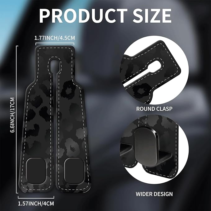 Car Seat Headrest Hook, Universal Leather Cute Hanger Holder Hook, Storage Organizer Interior Accessories for Purse Bags Handbag Black Luxury Leopard
