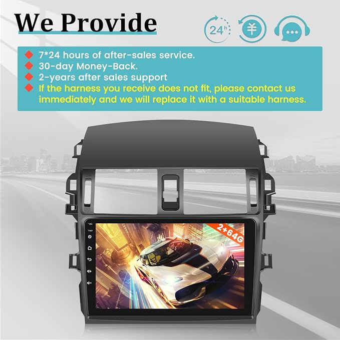 [2+64G] Android Car Stereo for Toyota Corolla 2009-2013 with Wireless Carplay and Android Auto, 9 Inch 2.5D Touchscreen Corolla Radio with EQ Sound/GPS/WiFi/SWC + AHD Backup Camera + Mic