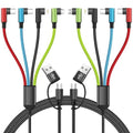 Travel Essentials 90 Degree Charging Cable, 4 in 2 USB A/USB C Multi Charging Cable, Right Angle Universal Phone Charger with IP/Type C/Type C/Micro Port, Compatible with Most Cell Phones and More