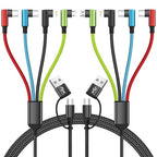 Travel Essentials 90 Degree Charging Cable, 4 in 2 USB A/USB C Multi Charging Cable, Right Angle Universal Phone Charger with IP/Type C/Type C/Micro Port, Compatible with Most Cell Phones and More
