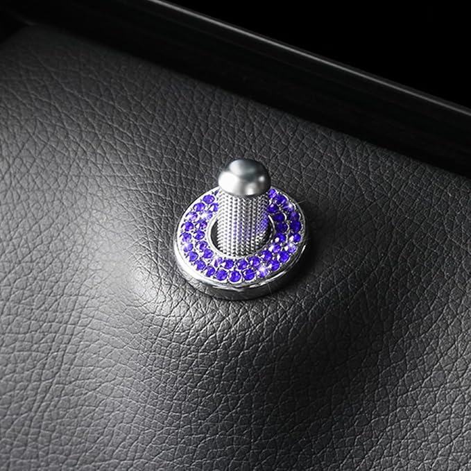 4 Pcs Bling Car Inner Door Lock Covers, Crystal Pull Rod Bolt Stickers, Sparkly Rhinestones Auto Door Bolt Decorations, Vehicle Lock Pin Cap Decors for C Class C200L GLC260 C260L (Blue)