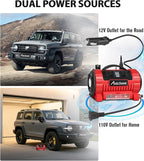 Tire Inflator Portable Air Compressor, 12V DC/110V AC Car Tire Pump with Inflation and Deflation, 5 Preset Modes, Digital LCD Gauge for Car Tires, Bike, and Air Mattress (Dark Red)
