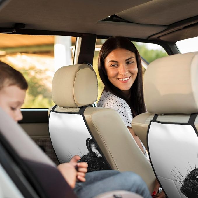 Rat Head Looking Silhouette Car Seat Back Kick Protectors,2 Pack Kick Mats with Storage Pockets for Vehicles to Protect from Dirt Mud Scratches