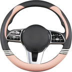 14 inch Cute Steering Wheel Cover for Women Men Faux Leather and Carbon Fiber,Black and Pink