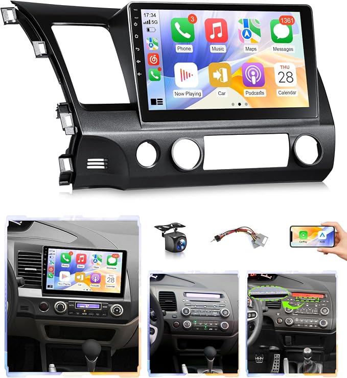 8Core Car Stereo for Honda Civic 2006 to 2011 Wireless Apple CarPlay Android Auto, 10.1IN IPS Touch Screen for Civic Audio Receiver Android Unit 5G WiFi GPS Navi FM RDS EQ DSP HiFi SWC Camera