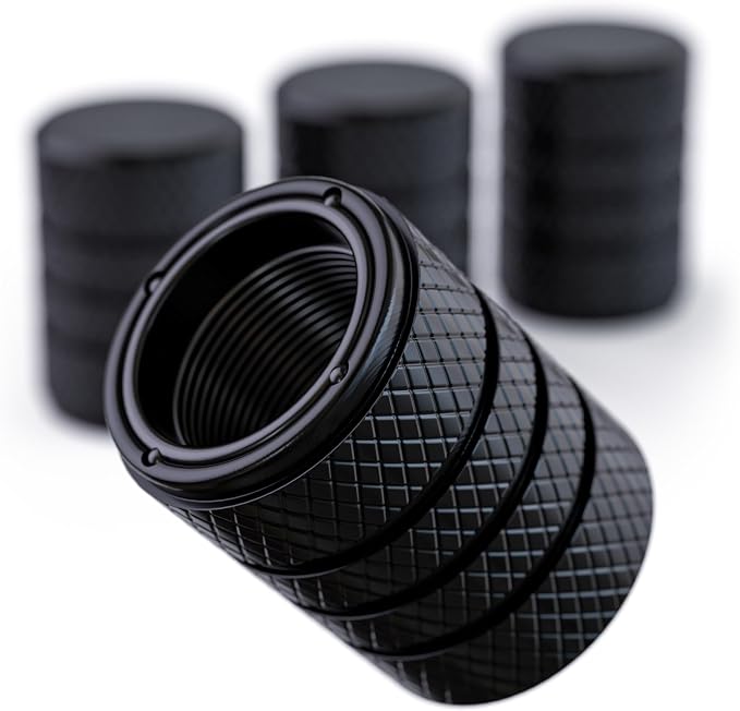 Aluminum Tire Valve Stem Caps – Anti-Rust, Premium Anodized Aluminum, Corrosion-Resistant, Easy Install, Universal Fit for Car, Truck, Bike, SUV – 1 Pack/Set of 4 (Onyx Black)