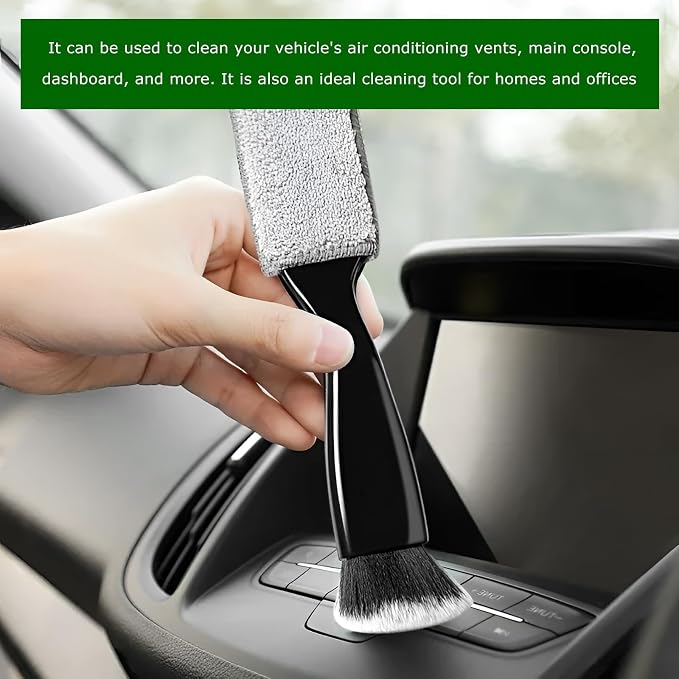 Double Head Brush for Car Cleaning, 2 in 1 Soft Bristles Auto Interior Dust Cleaner Air Vent Detailing Brush, Portable Double-Ended Dashboard Cleaning Tool for Most Vehicles