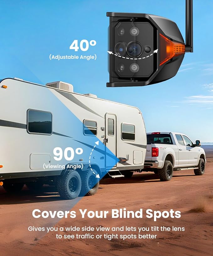 RV Backup Camera Wireless System: Left/Right Side Cameras | Adjustable Angle IR Night Vision, IP69K Waterproof, Works Only with WF1, for Class A/B/C Motorhome, 5th Wheel, Travel Trailer
