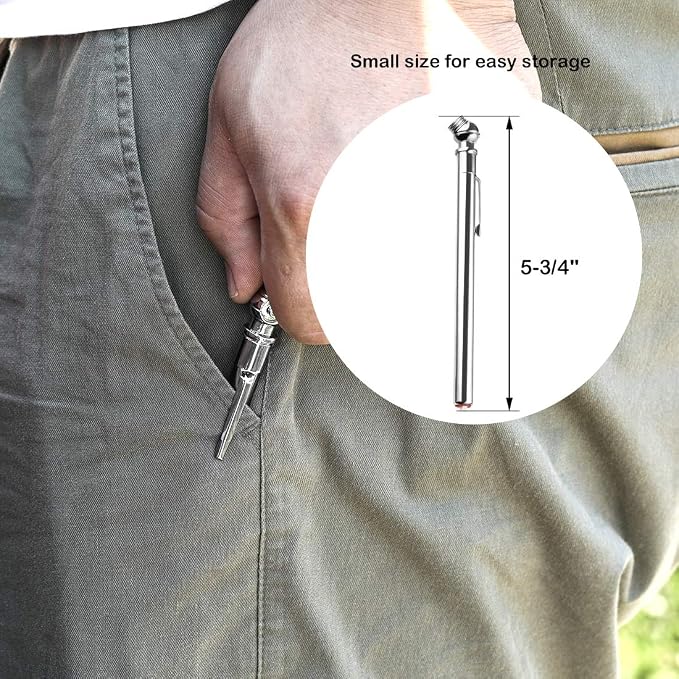 CZC AUTO Tire Pressure Gauge Heavy Duty Mechanical Air Gauge Stainless Stem Single Chuck with Pocket Clip for Truck Motorcycle Bike Car RV SUV ATV, 5-50PSI 30-350KPa (5 Pack)