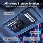 Car Sun Visor Organizer, Multi-Pocket Visor Storage Pouch for Sunglasses, Cards, Pens, Document, Waterproof Leather Auto Interior Organization Accessories, Universal for Most Cars (Black)