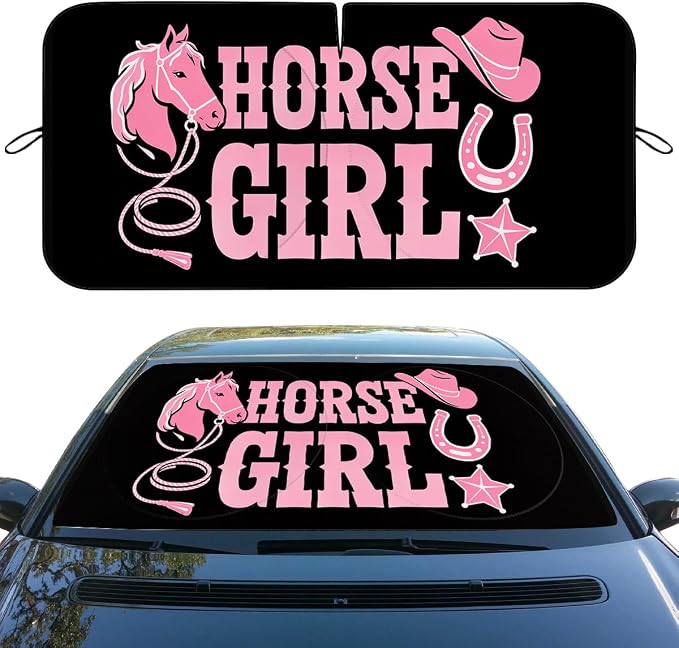 Horse Girl Car Window Sun Shield Cute Pink Cowgirl Western Country Front Window Sun Shade Rays Sun Shade Visor Protector for Car Sedan Truck SUV Accessories 59" L x 31.5" W