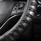 Microfiber Leather Car Steering Wheel Cover for Men Women,Universal Fit 14.5-15 inch(Leather Nails-Gray+Black-Standard Size)