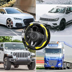 Car Steering Wheel Cover, 15 inch Carbon Fiber Microfiber PU Leather Elastic Steering Wheel Protector for Men Women, Anti-Slip Breathable Car Interior Accessories for Most Cars (Yellow)
