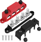 400A Bus Bar 12V Power Distribution Block with 4 x 3/8" Studs 12 Volt Marine Copper Battery Busbar Terminal Block for Car, Boat, Automotive, RV, Solar Wiring - Negative&Positive