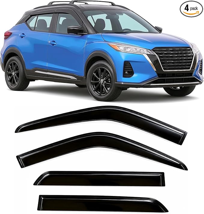 2018-2024 Tape-On Rain Guards for Nissan Kicks Side Window Visor Deflectors Extra Thick Vent Shades 2019 2020 2021 2022 2023