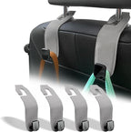 Car Seat Headrest Hook, 4 Pack Leather Car Purses and Bags Hooks Holder Hanger for Groceries Organization Accessories, Gray