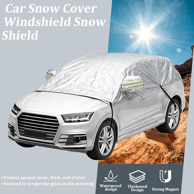 Car Windshield Snow Cover, 7-Layer Thickened Windproof Waterproof Windscreen Snow LCE Frost Protection, Automotive Exterior Windshield Ice Cover, Universal for Vehicles (39 × 33.9'')