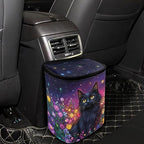 Cat Daisy Galaxy Print Car Trash Can with Lid, Leak Proof Auto Trash Bag Hanging Vehicle Garbage Can Multipurpose Storage Container for Back Seat Road Trip