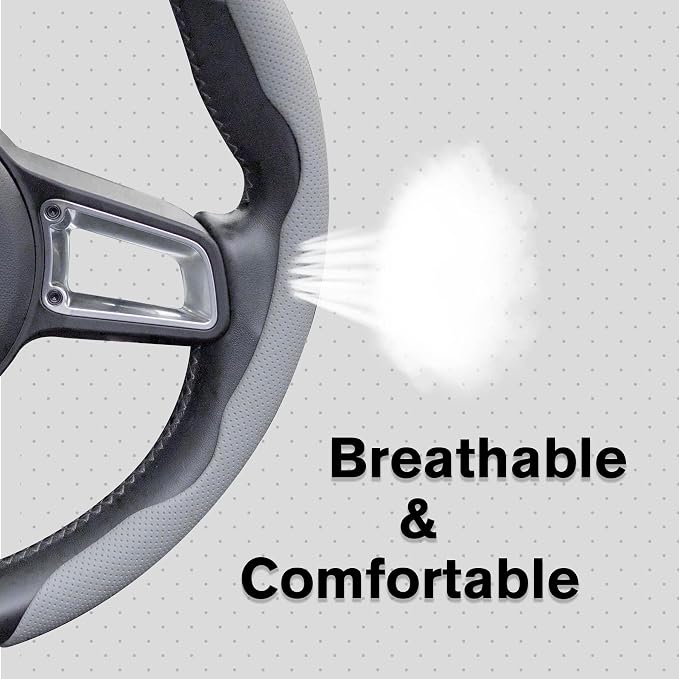 Nappa Leather Steering Wheel Cover - Universal 99% Segmented Steering Wheel Protector (Grey), 2PCs