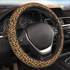 Leopard Steering Wheel Cover Anti-Slip and Practical 14.5-15 Inch Universal Car Steering Wheel Cover with 2 Pieces Car Coasters Suitable for Men Women