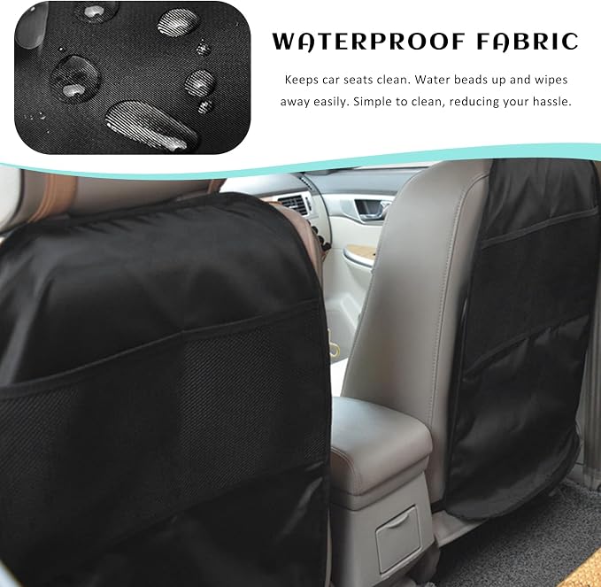 2 PCS Kick Mat Back Seat Protector, Waterproof Auto Seat Back Cover Protector with 2 Mesh Pockets, Anti-Mud Backseat Protective Cover Large Kick Mats for Car Truck SUV