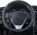 GripPlus Black Carbon Fiber Steering Wheel Cover, Standard 15 inch Size, Advanced Traction Grip, Car Steering Wheel Cover for Truck Van SUV Auto