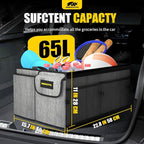 Car Trunk Organizer with Cooler - 65L Collapsible Trunk Organizer with Lid, Sturdy Car Storage for SUV Auto Truck Van with Adjustable Straps and Non Slip Bottom (Gray)