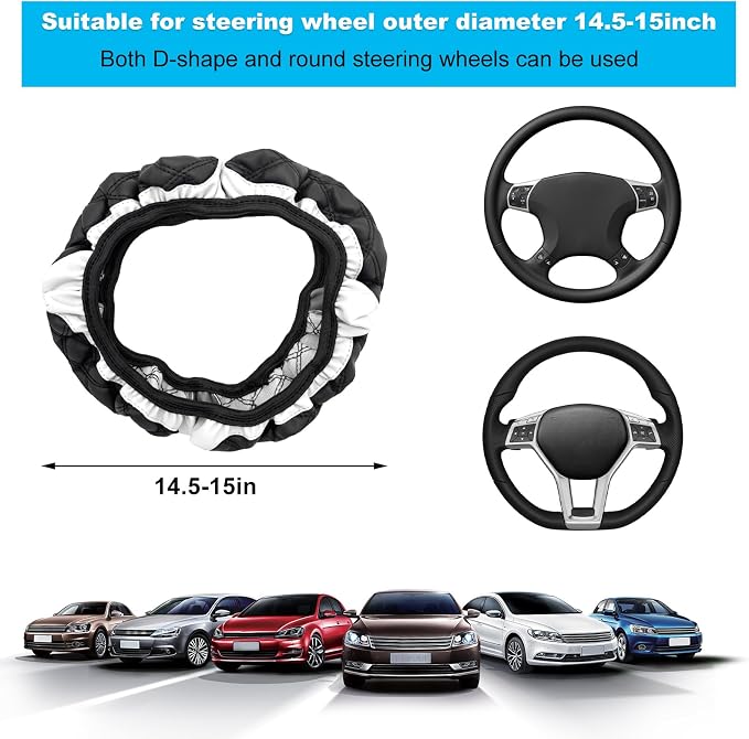 Car Steering Wheel Cover, 15 Inches Non-Slip Leather Steering Wheel Protector, Universal Soft Cover Mats for Car Truck SUV Interior Accessories (White)