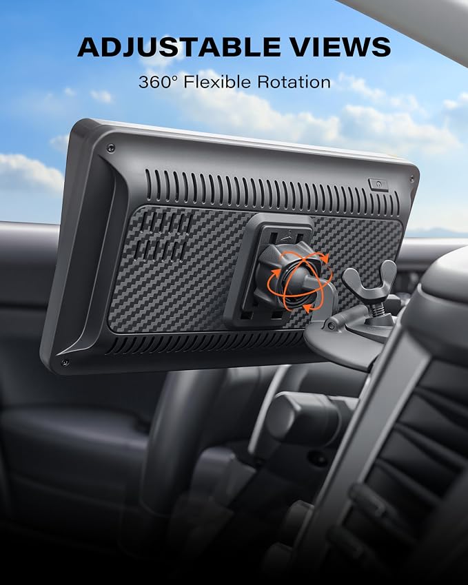CD Slot Mount for CarPlay Screen, 360° Rotation Tool-Free Installation CarPlay CD Mount Compatible with 7-11 Inch Portable Car Play Screens & GPS Navigation