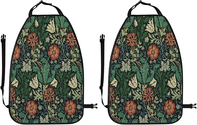 William Morris Compton Vintage Floral Art Car Seat Back Kick Protectors Kick Mats With Storage Pockets For Vehicles To Protect From Dirt Mud Scratches 2 Pack