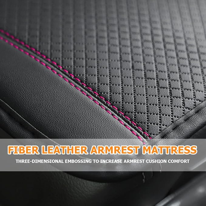 Car Armrest Storage Box Mat, Fiber Leather Car Center Console Cover, Car Armrest Seat Box Cover Accessories Interior Protection for Most Vehicle, SUV, Truck, Car (Black/Pink)