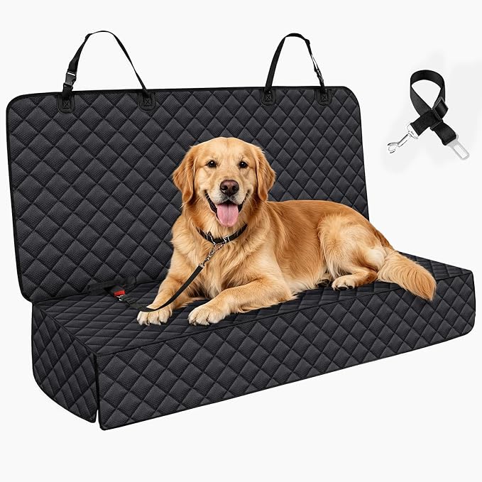 JSTHT Dog Car Seat Cover for Back Seat, Waterproof Bench Seat Cover Protector Nonslip Durable Soft Pet Dog Back Seat Cover for Car, Truck, & SUV, Universal Size (Black)