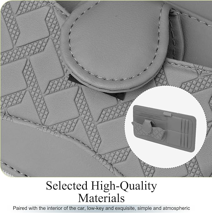 Car Sun Visor Organizer, Leather Multi-Pocket Auto Visor Storage Pouch for Sunglasses Cards License, Waterproof Car Interior Space-Saving Accessories, Universal for Most Cars (Gray)